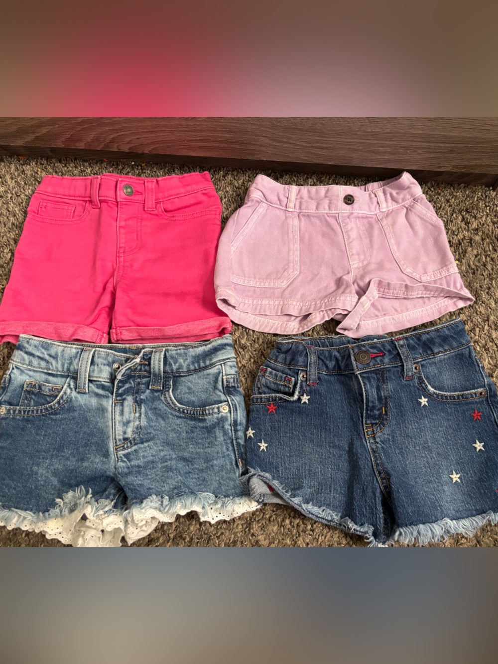 Girls' Mix & Match Pink, Light Pink and Denim Shorts Set
